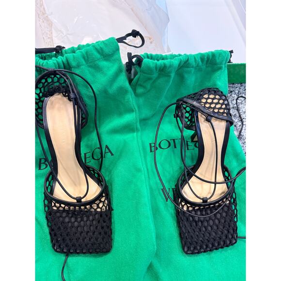 Bottega Veneta Black Stretch Mesh Square Toe Sandals 36 1/2 - Picture 14 of 16